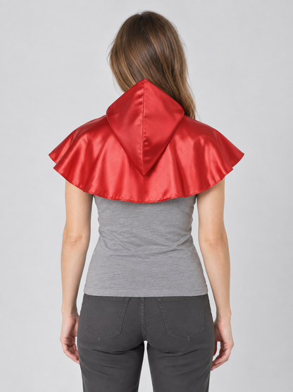 Red Short Glossy Hooded Cape with Ties