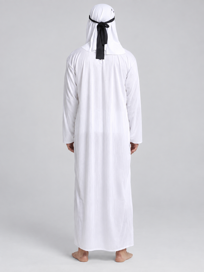 Arabic Cosplay Costume: White Robe, Headscarf, Beard