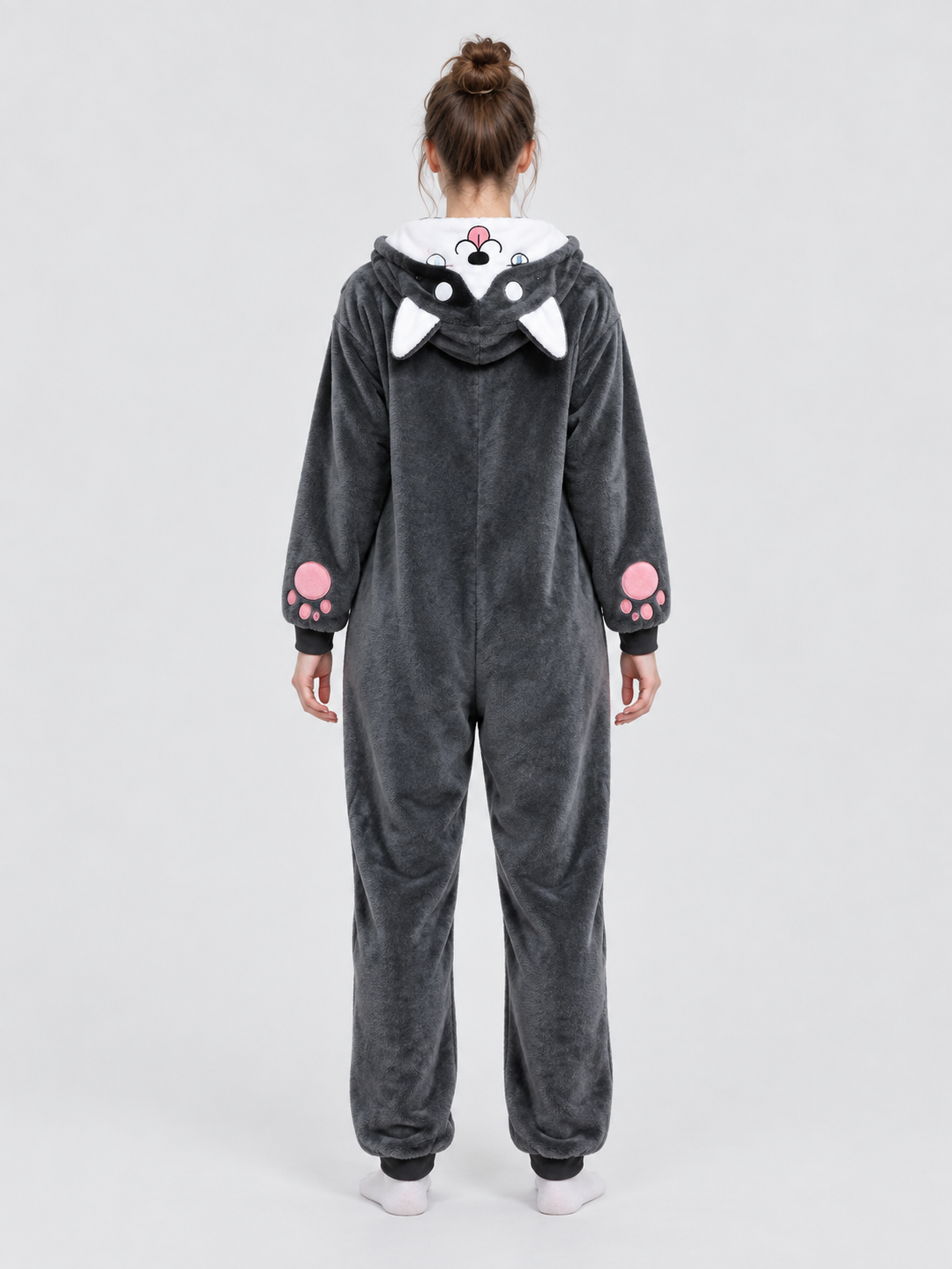 Flannel Kigurumi Pajama with Hood, Ears, and Face
