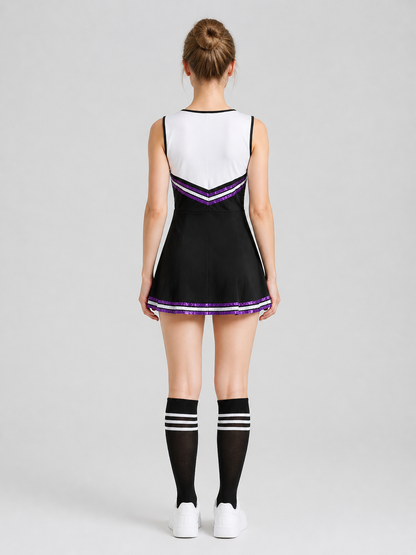 “Cheers” Cheerleading Dress with Striped Knee-High Socks back view