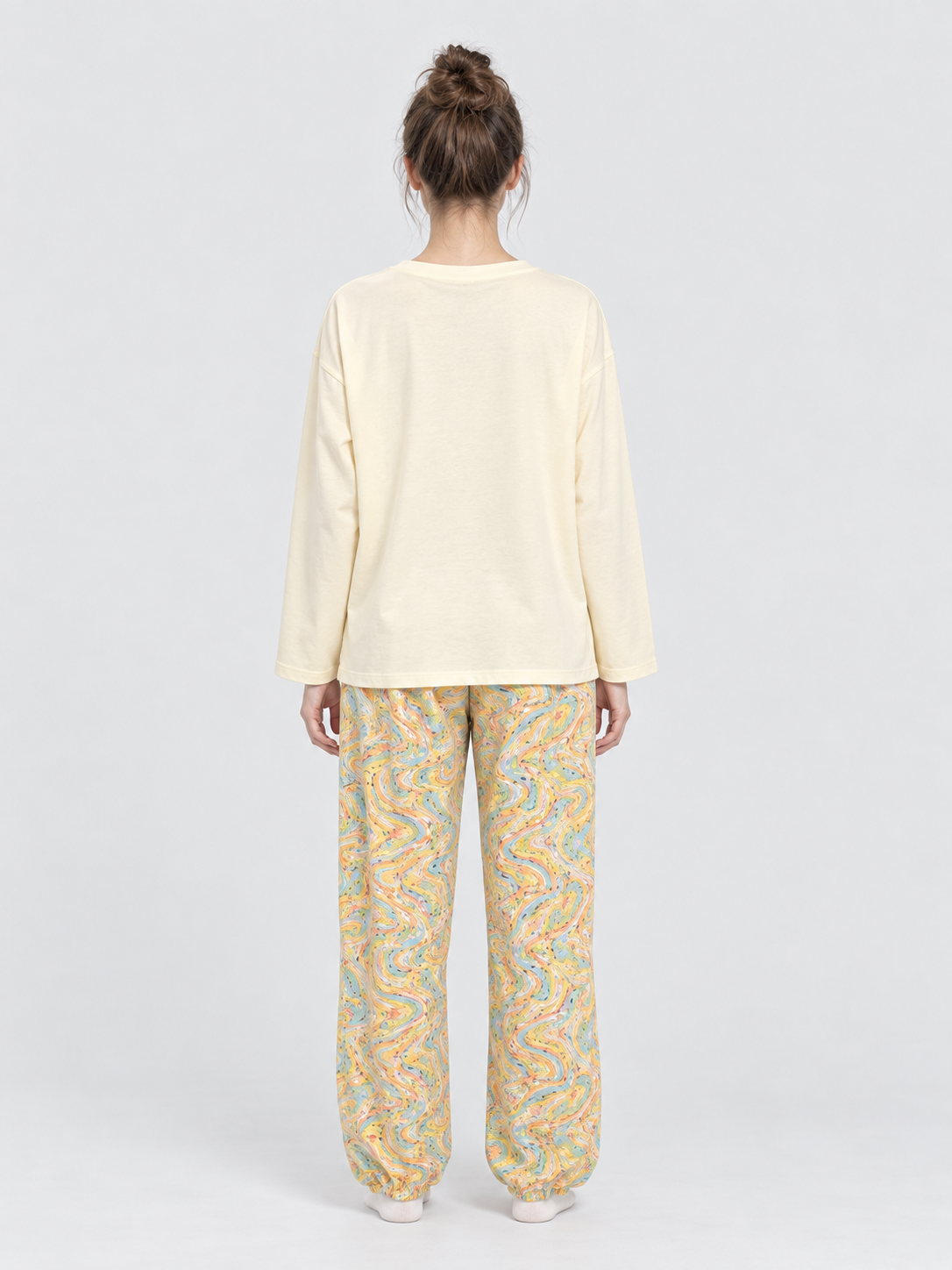 Pajama Set: Long-Sleeve Top and Long Printed Pants