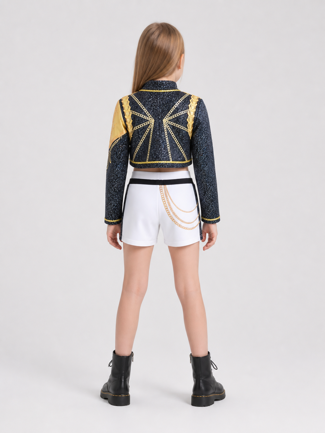 Children's set: jacket, top, shorts, black and gold back view
