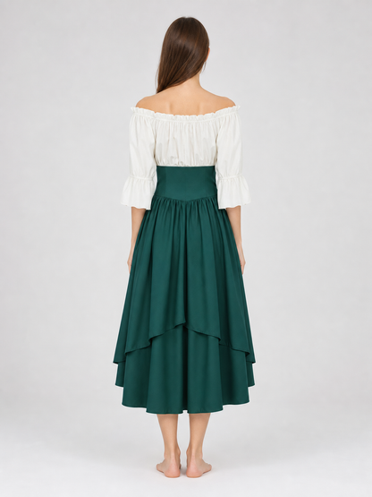 Vintage dress with a full skirt, ruffles, and sleeves