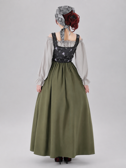 Medieval Dress with Vest Bodice and Ruffles back view