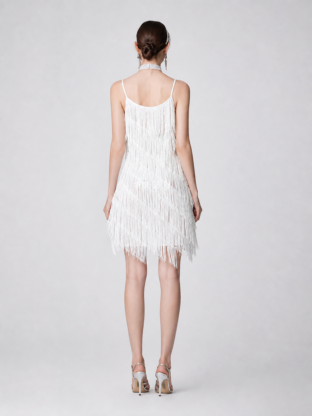 White 1920s-Style Fringe Dress for Parties