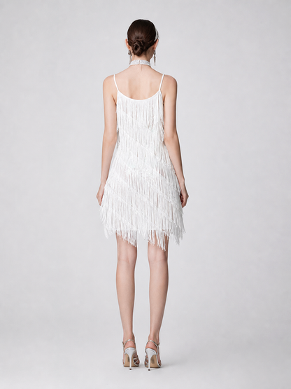 White 1920s-Style Fringe Dress for Parties