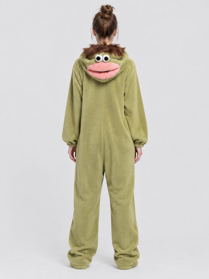 Insulated Hooded Pajama Jumpsuit with Animal Face