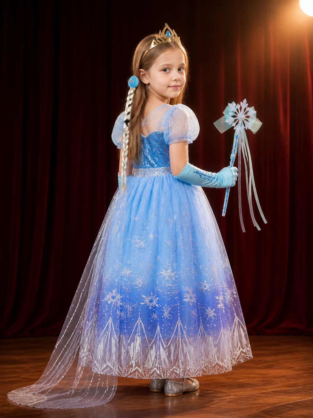 Kids Elsa Sequined Snowflake Princess Dress Costume back view