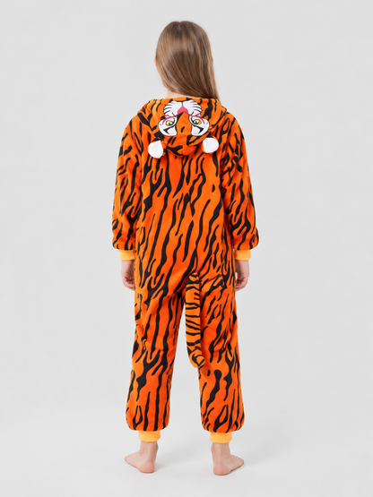 Flannel Tiger Hooded Pajama Jumpsuit