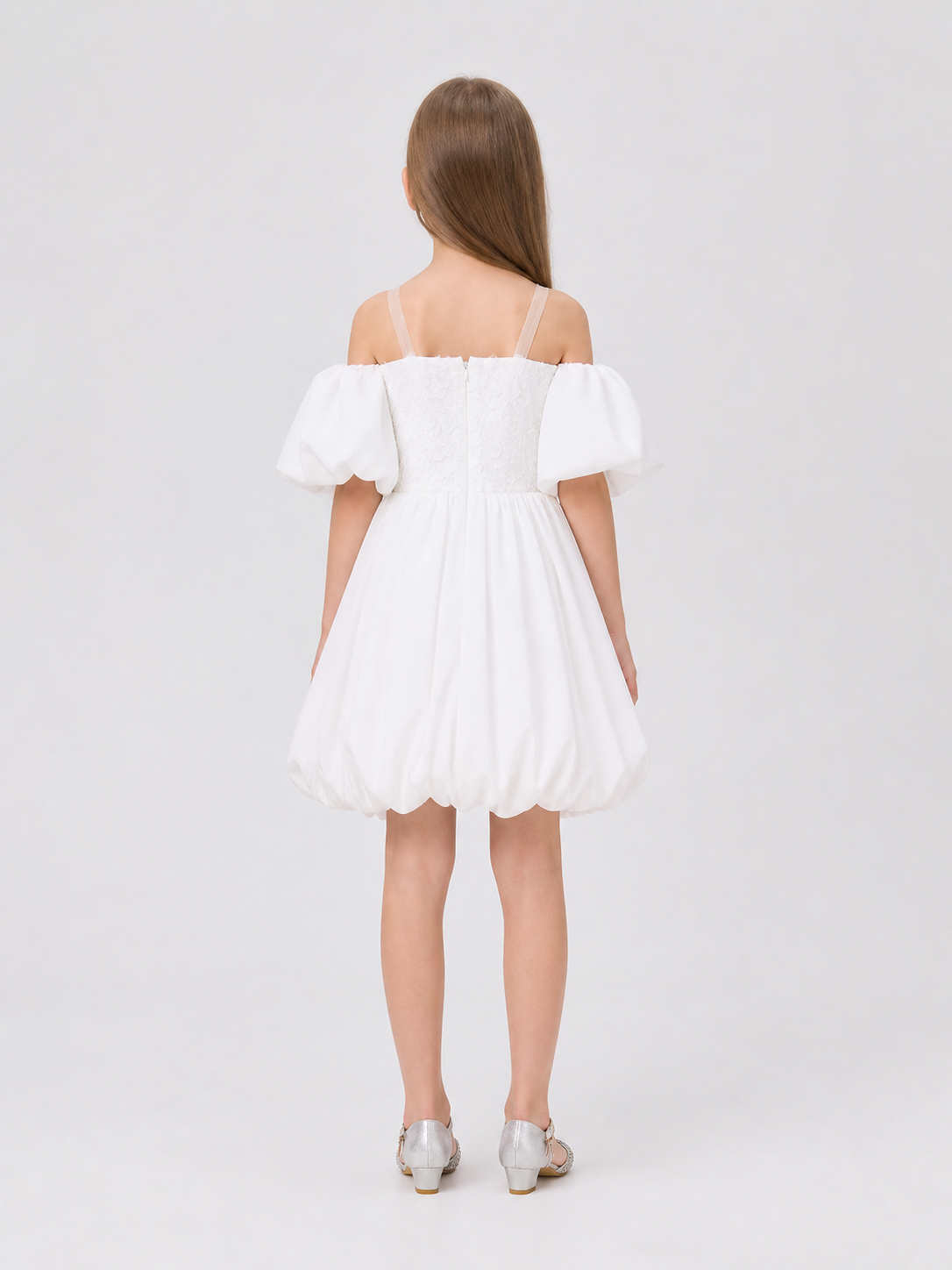Children's Dress with a Full Skirt and Floral Decor back view