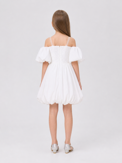 Children's Dress with a Full Skirt and Floral Decor back view