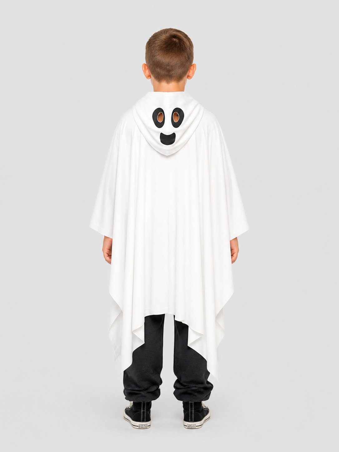 White Light-Up Ghost Cape with Hood for Halloween back view