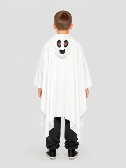 White Light-Up Ghost Cape with Hood for Halloween back view