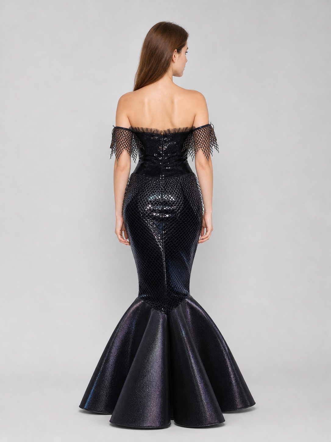 Black Sequin Mermaid Dress for Cosplay back view