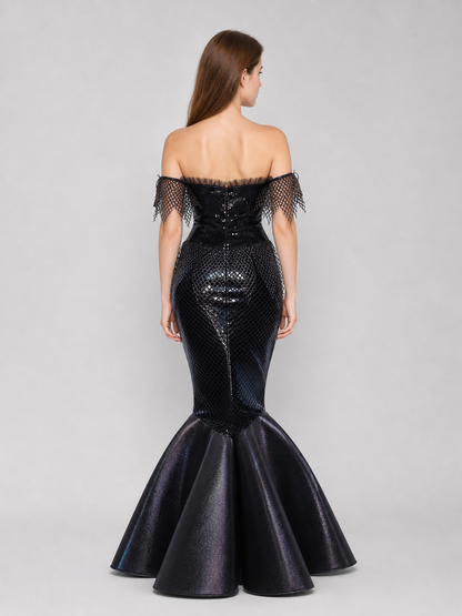 Black Sequin Mermaid Dress for Cosplay back view