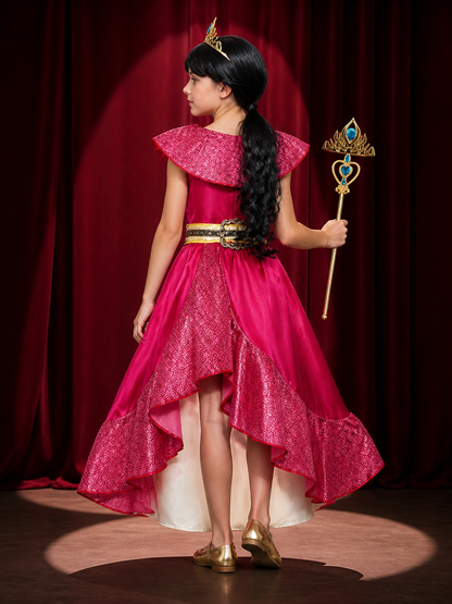 Girls Princess Halloween Costume Set with Dress, Crown, Wig and Magic Wand back view