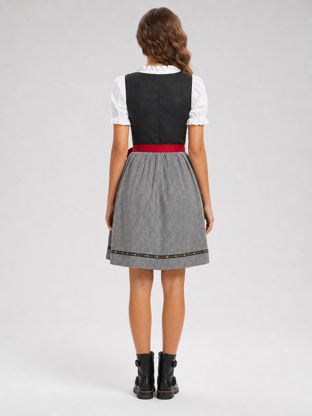 Bavarian Dress with Bodice and Plaid Trim