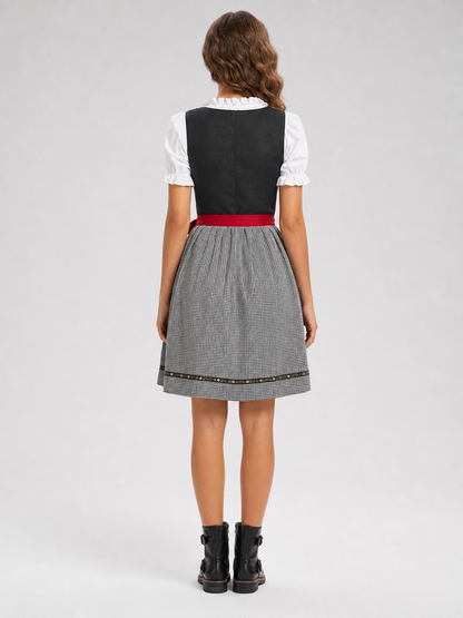 Bavarian Dress with Bodice and Plaid Trim