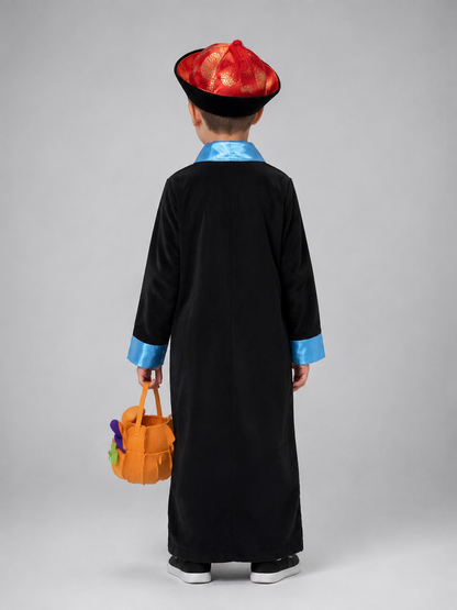 Children's Zombie Costume with Hat and Pumpkin Bag back view