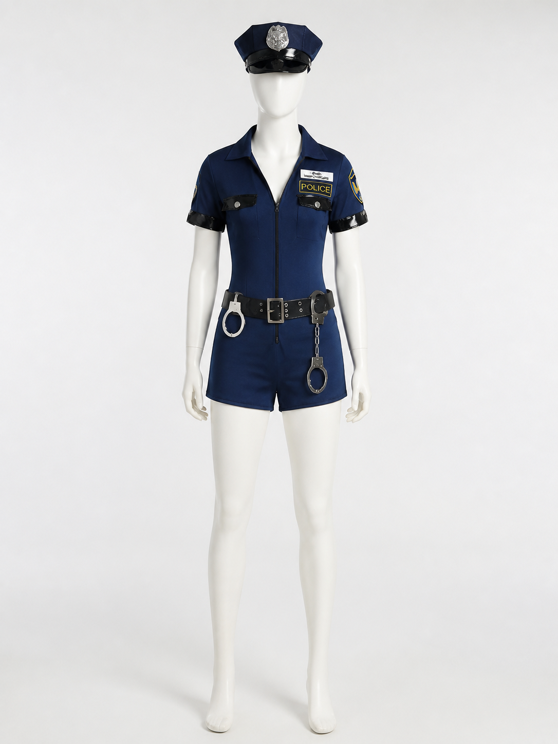 Women's Sexy Police Officer Costume Set with Hat, Belt & Handcuffs back view