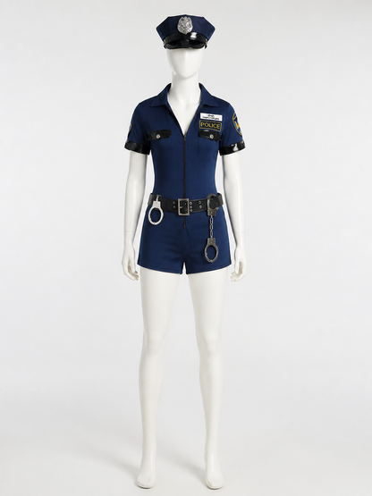 Women's Sexy Police Officer Costume Set with Hat, Belt & Handcuffs back view