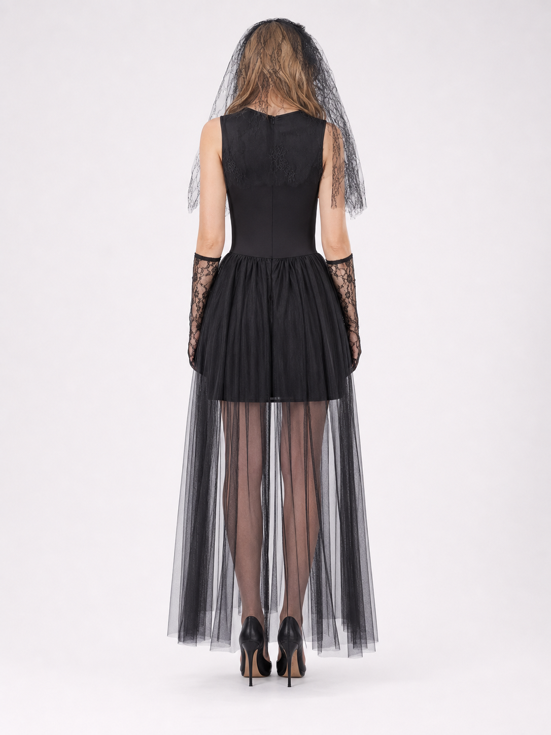 Gothic Halloween Zombie Costume with Veil