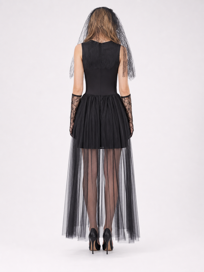 Gothic Halloween Zombie Costume with Veil