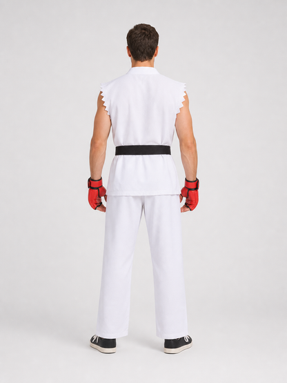 Street Fighter Fighter Cosplay Costume, Red/White back view