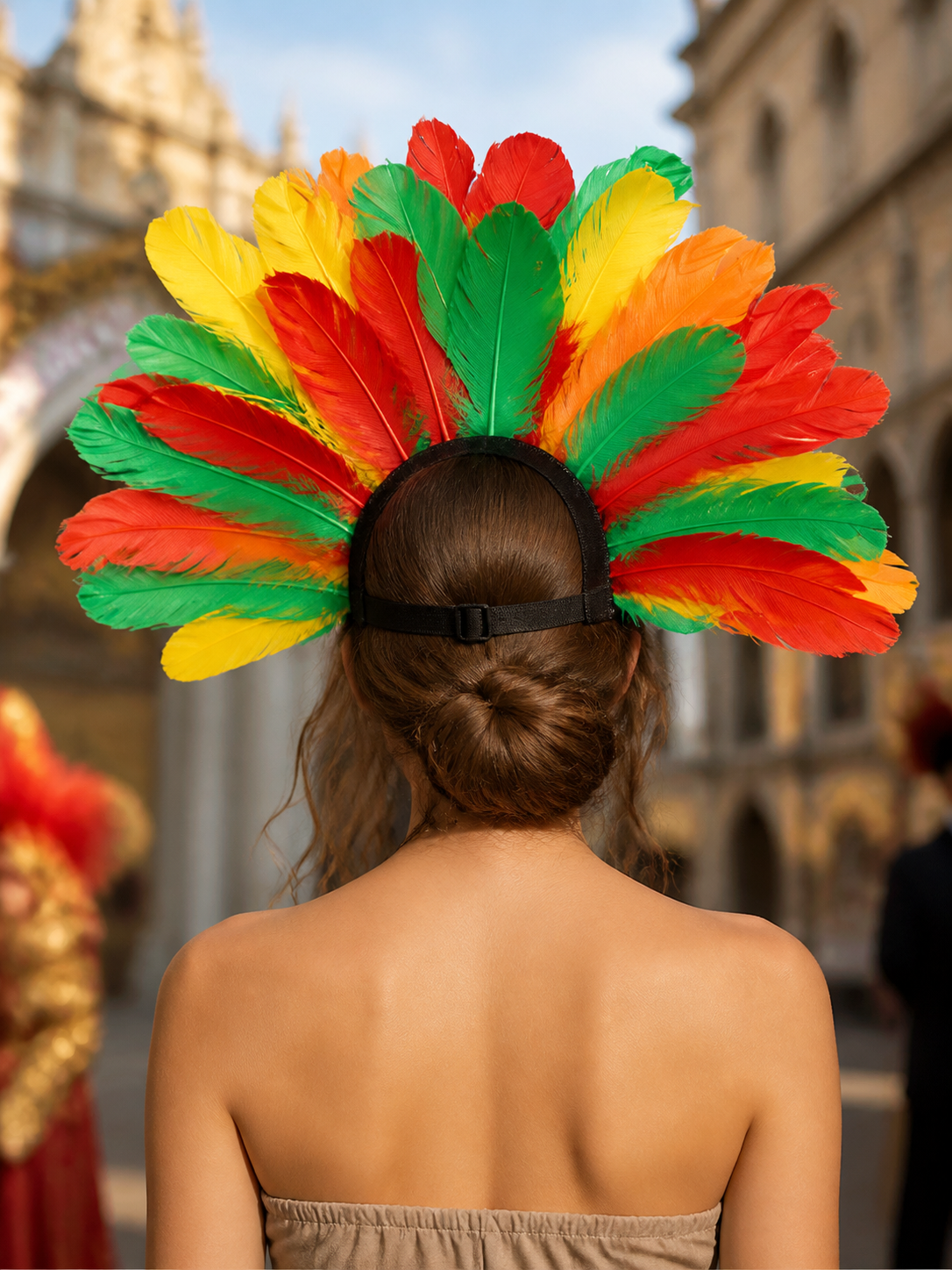 Multicolor feather carnival headpiece with beads product view 34