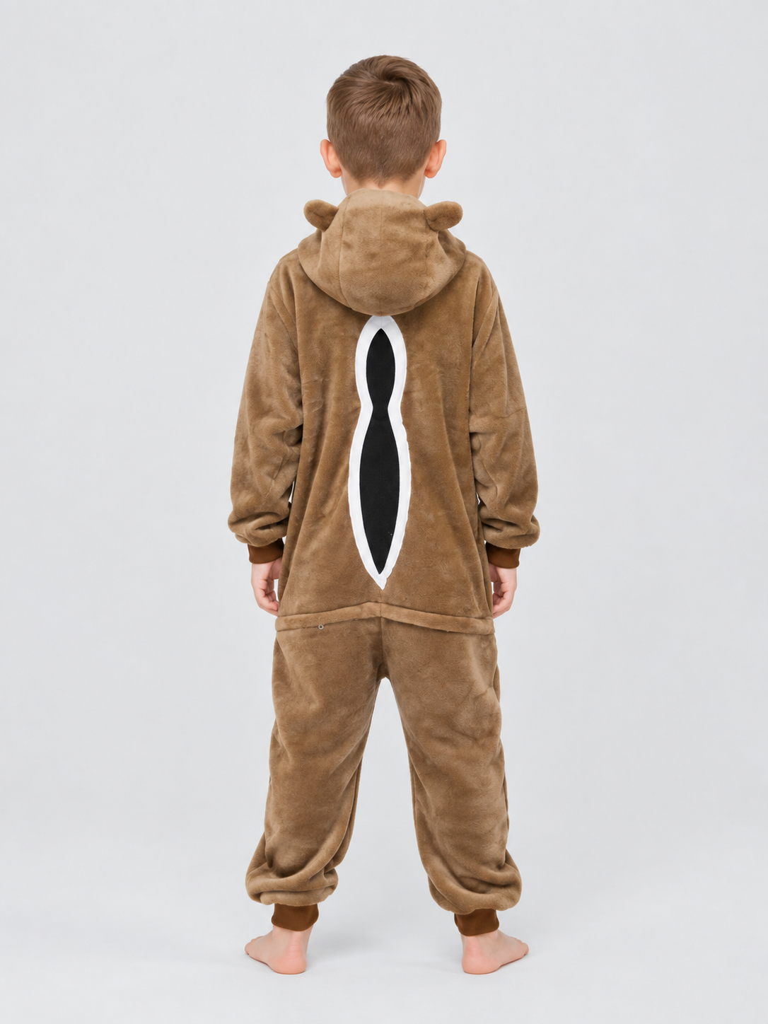 Brown hooded children's pajama jumpsuit with ears