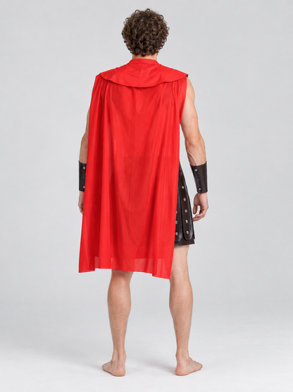 Warrior Costume with Red Cape back view