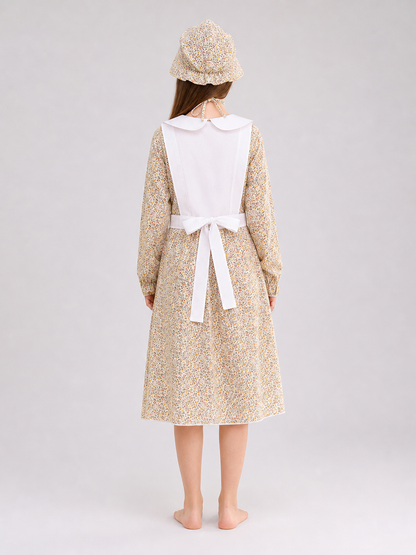 Cosplay Dress with Apron and Floral Print back view