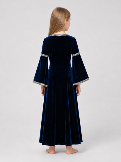 Medieval-Style Maxi Dress with Flared Sleeves
