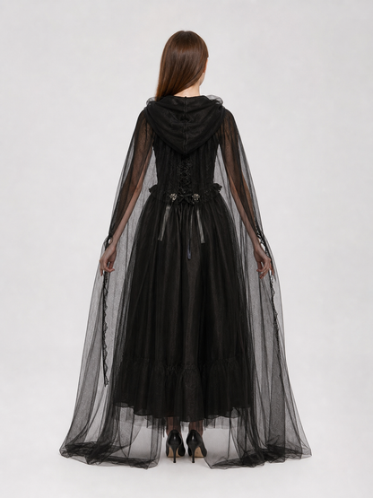 Vampire Costume: Long Hooded Dress with Cape