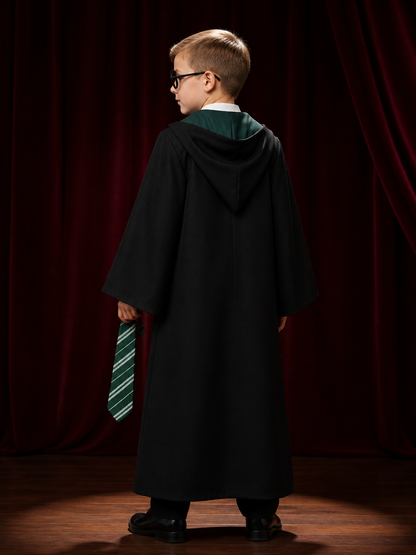 Slytherin Hooded Robe with Tie for Cosplay back view