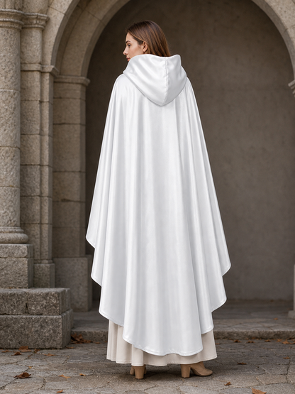 White Hooded Costume Cloak, Flowing Silhouette