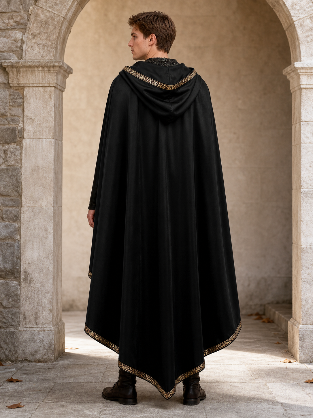 Black Medieval Hooded Carnival Cape