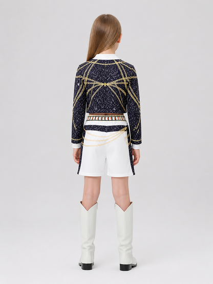 Children’s Demon Hunter Costume, Black, White, and Gold back view