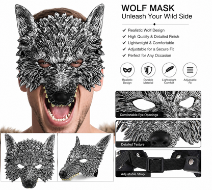 1pc Halloween Wolf Mask, Realistic Full-Face Silver & Black Werewolf Design for Cosplay Party
