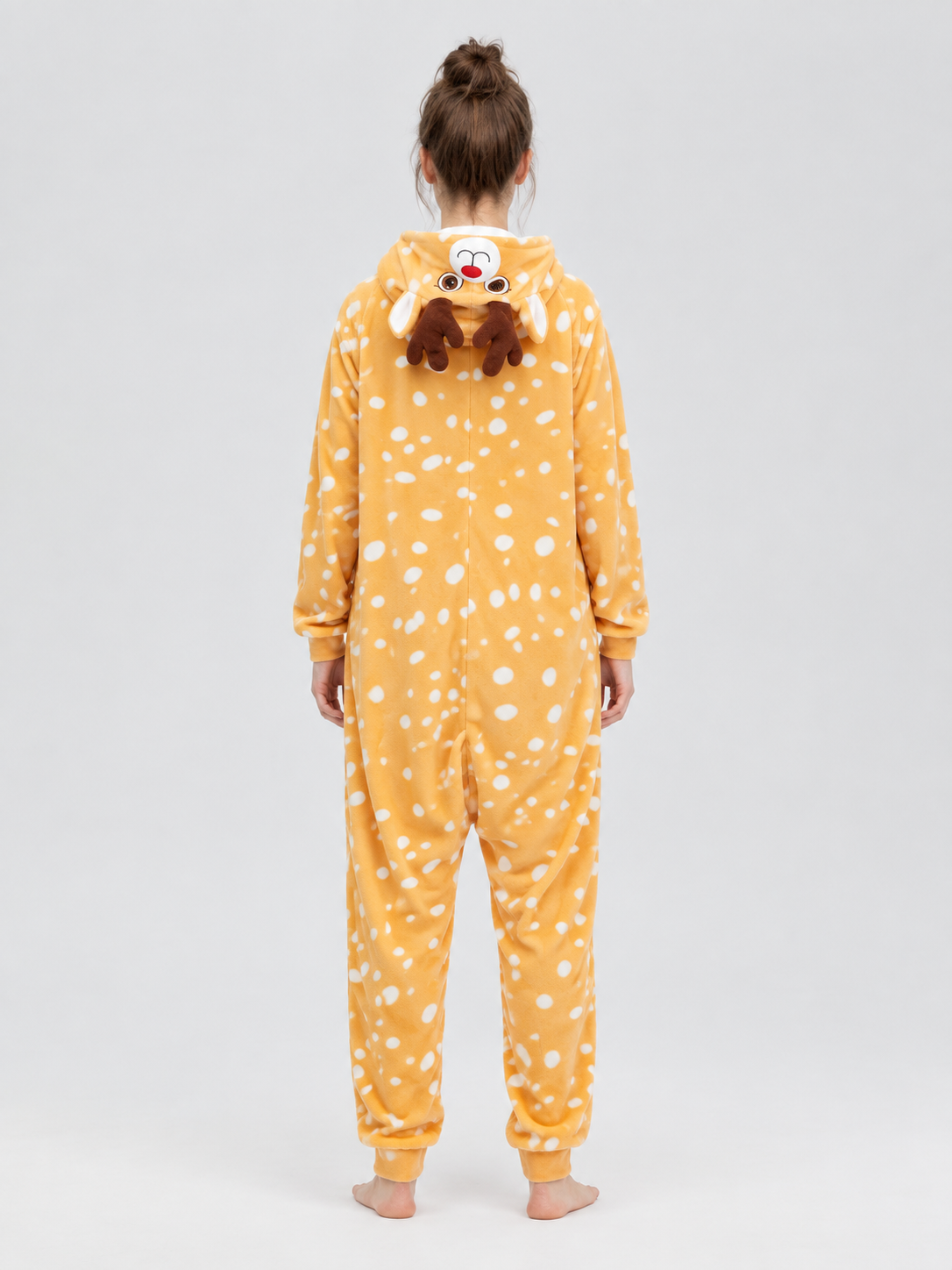 Yellow-Orange Fleece Pajama Jumpsuit with White Spots