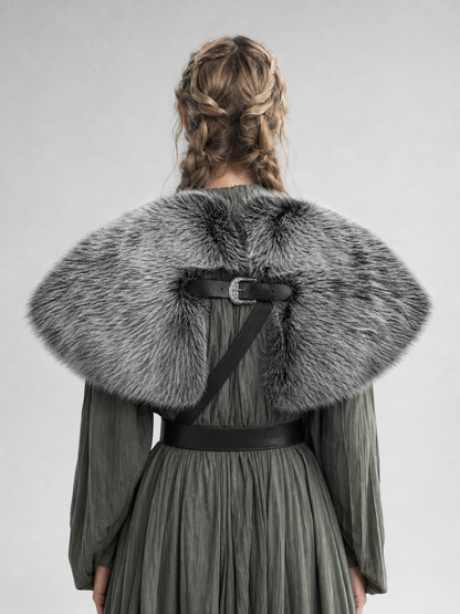 Fur Shoulder Shawl, Black and White