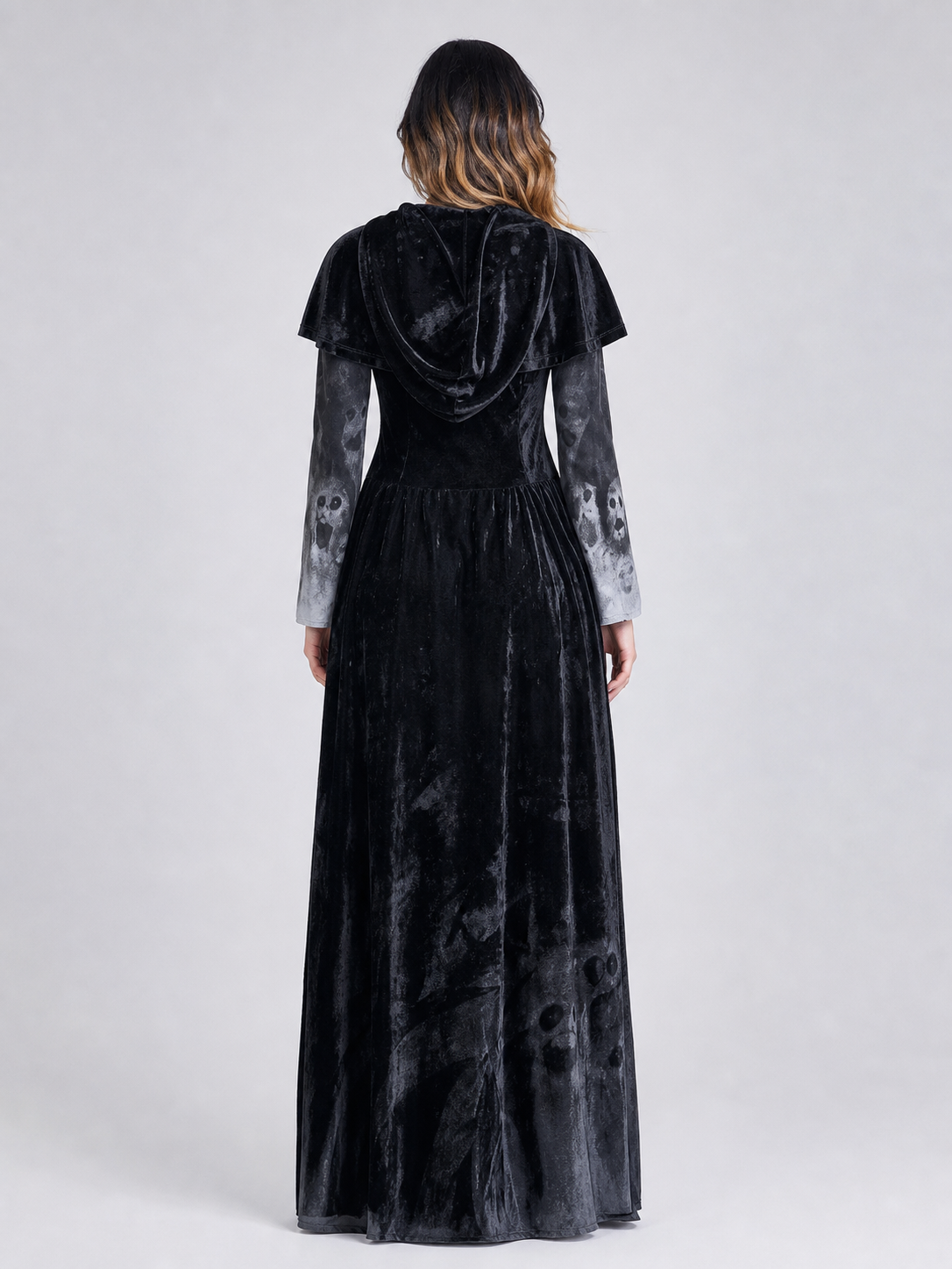 Halloween hooded skull print dress costume