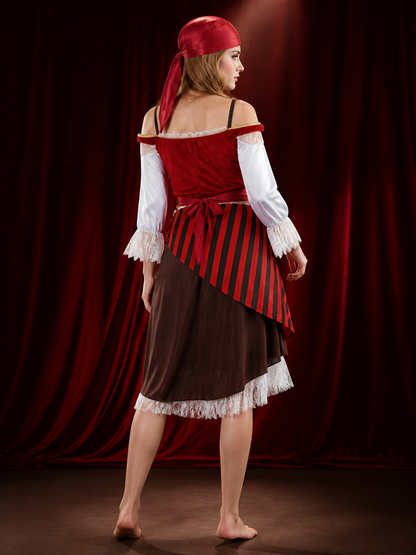 Women's Pirate Costume with Corset and Skirt for Halloween back view