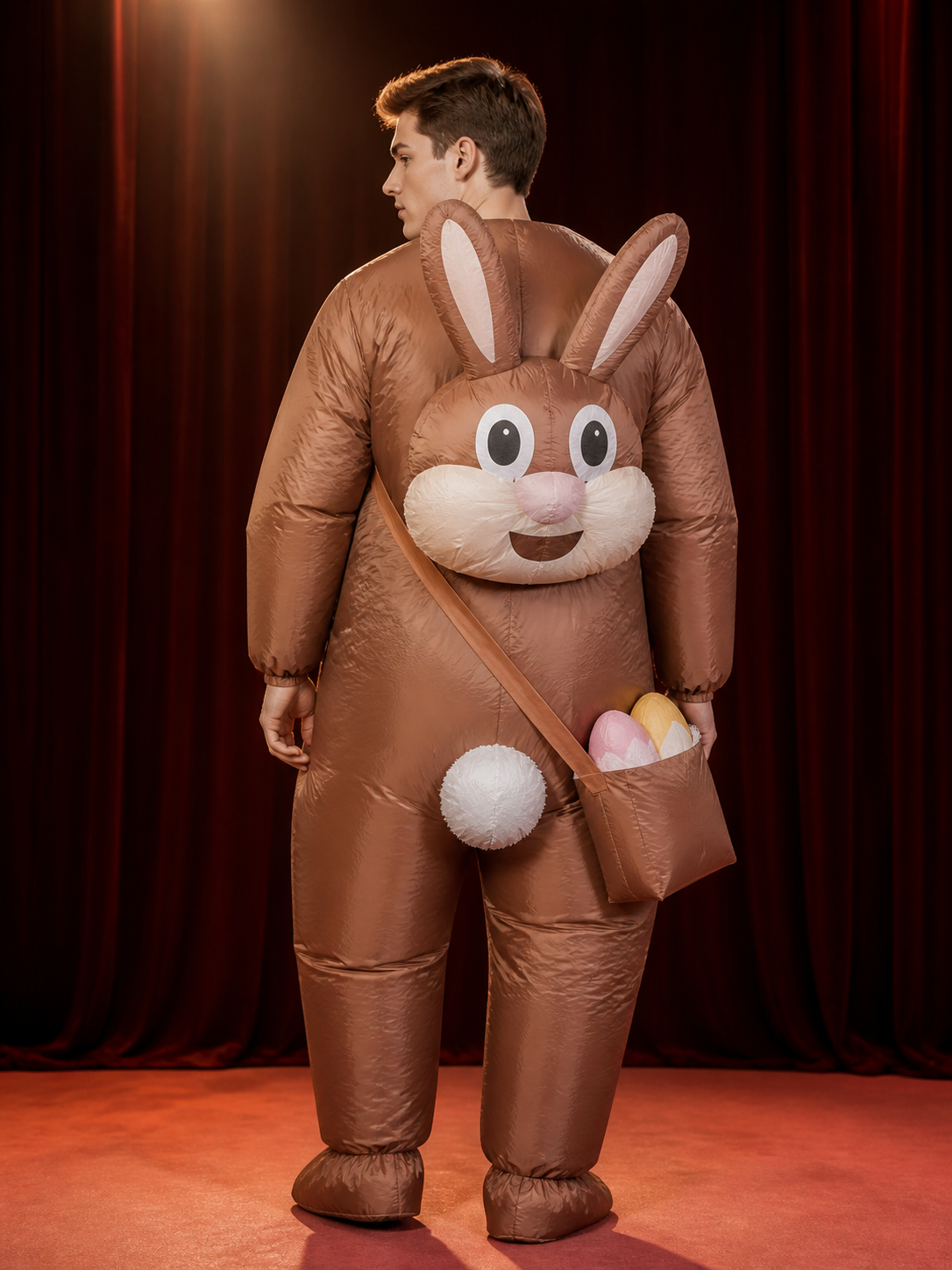 Brown Rabbit Inflatable Costume, Funny Animal Bodysuit with Belly Pocket for back view