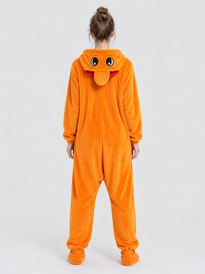 Orange Kigurumi Pajama with Hood and Light-Colored Insert