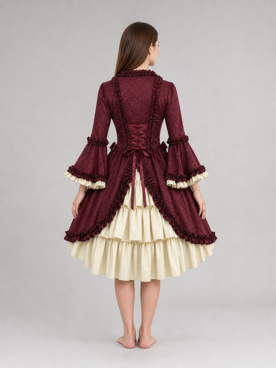 Victorian Gothic Dress with Bow and Ruffles