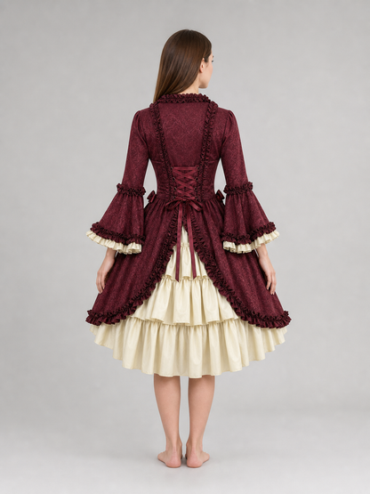 Victorian Gothic Dress with Bow and Ruffles