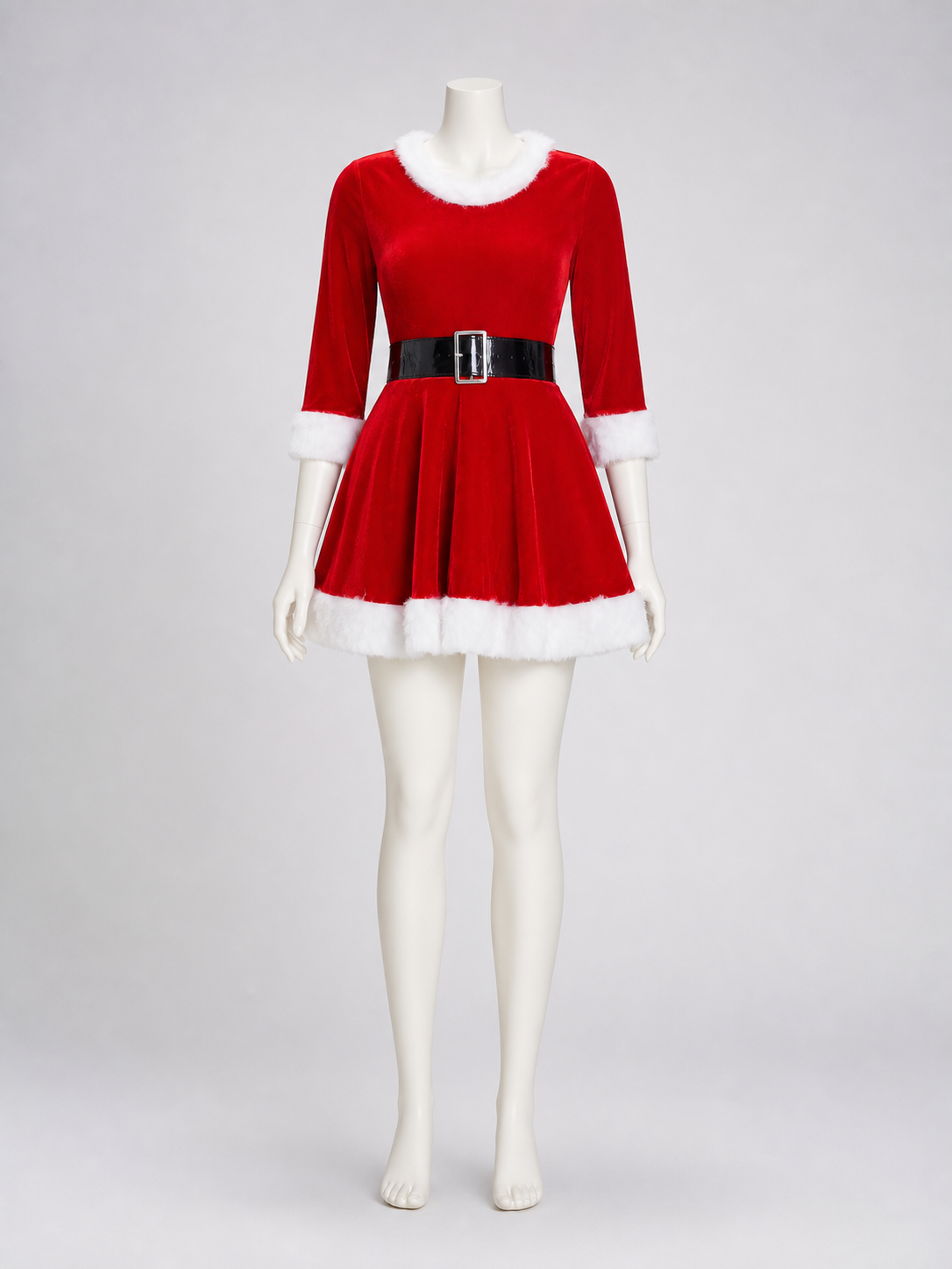 Christmas dress in a red-and-white color scheme with a themed design. The dress back view