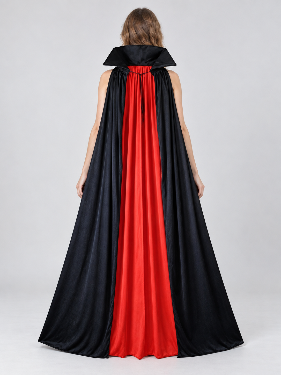 Long black and red cape cloak for carnival costume