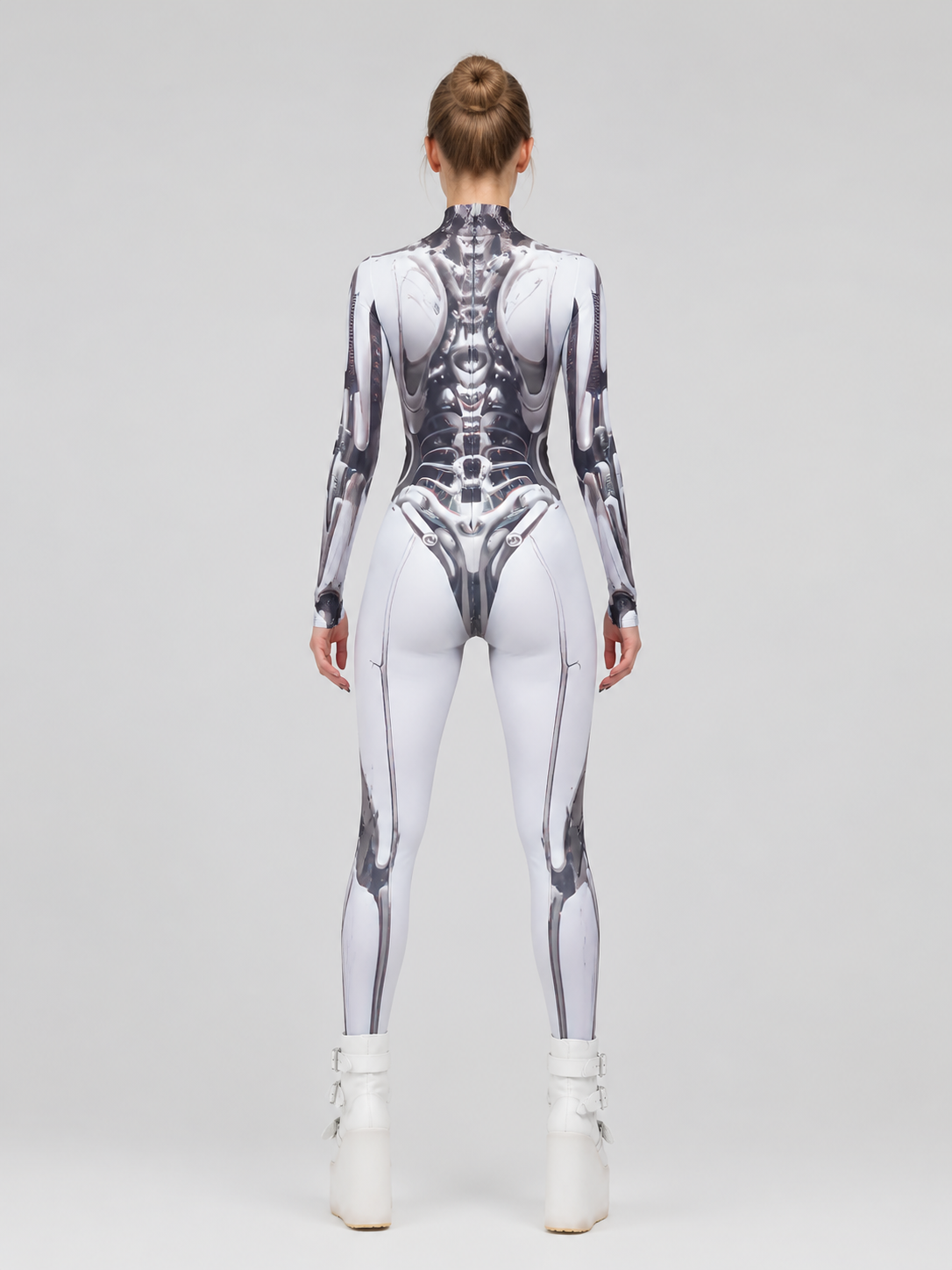 Cyberpunk Robot Jumpsuit with Mechanical Skeleton back view